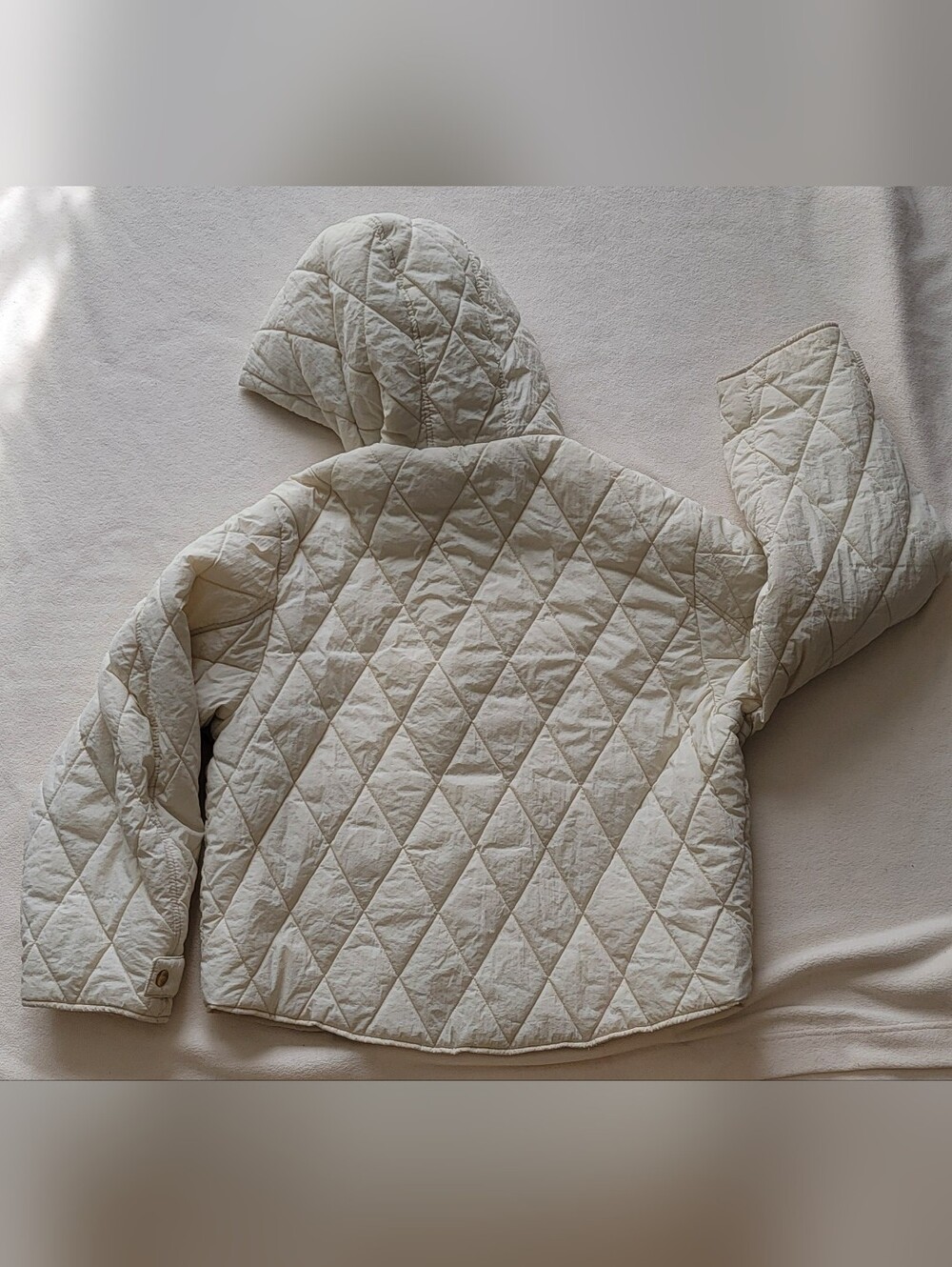 Quilted Hooded Jacket in Light Cream